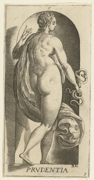 Cuidado Prudentia (título no objeto) As Sete Virtudes (título da série) de Hendrick Goltzius