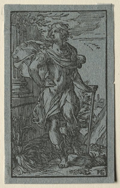 Jovem de pé com uma bengala de Hendrick Goltzius