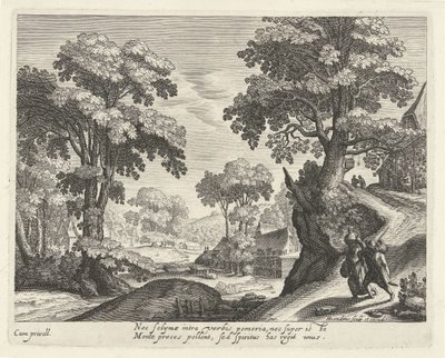 Paisagem com um casal de fazendeiros em uma estrada rural de Hendrick Hondius (I)