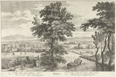 Maio, com uma empresa numa paisagem
Mayus (título sobre o objecto)
Os doze meses (título da série) de Hendrick Hondius (I)