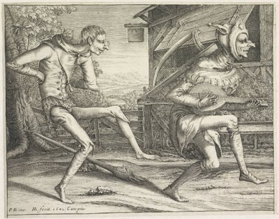 Dois tolos dançando Louco (título da série) de Hendrick Hondius (I)