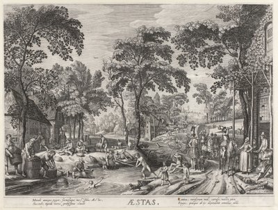 Verão, uma empresa à beira de um lago Aestas (título no objeto) As Quatro Estações (título da série) de Hendrick Hondius (I)