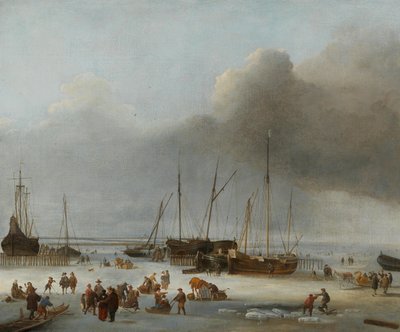 Patinação no gelo nas docas orientais de Amsterdã, segunda metade do século XVII. de Hendrick Jacobsz. Dubbels