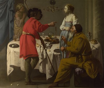 Jacó repreendendo Labão por dar-lhe Lia no lugar de Raquel, 1627 de Hendrick Jansz Terbrugghen