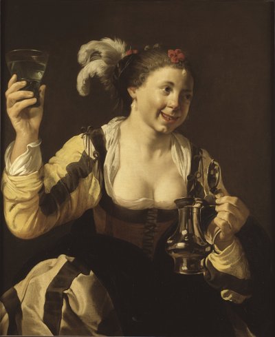 Uma menina segurando um copo (le gout, serie des cinq sens) - Uma menina segurando um copo (Gosto. Da série ""Os Cinco Sentidos""), de Terbrugghen, Hendrick Jansz (1588-1629). óleo sobre tela de Hendrick Jansz Terbrugghen