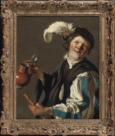 Um garoto segurando uma flauta e jarro de Hendrick Jansz Terbrugghen