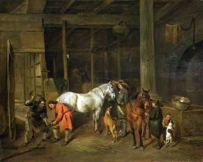 Interior com um Farrier (óleo sobre tela) de Hendrick Verschuring