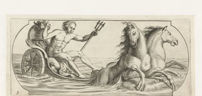 Neptuno numa carruagem
Nouveau Livre des Dieux et Deeßes De la Marine Bouckje of Sea Gods and Goddesses (título da série) de Hendrick de Keyser (I)