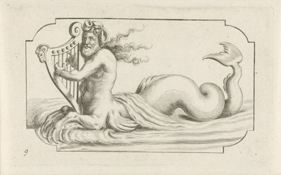 Tritão tocando uma harpa
Nouveau Livre des Dieux et Deeßes De la Marine Bouckje of Sea Gods and Goddesses (título da série) de Hendrick de Keyser (I)
