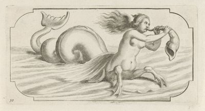 Figura feminina a soprar sobre uma concha
Nouveau Livre des Dieux et Deeßes De la Marine Bouckje of Sea Gods and Goddesses (título da série) de Hendrick de Keyser (I)