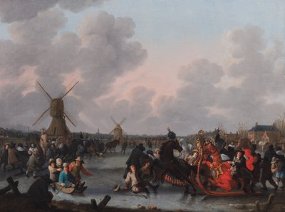 Uma Paisagem de Inverno com Numerosos Trenós puxados por Cavalos no Gelo de Hendrick de Meijer