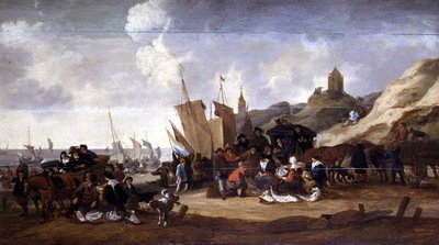 Uma Cena na Costa perto de Scheveringen de Hendrick de Meyer