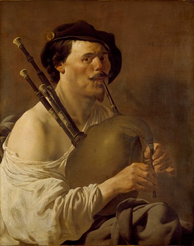 Retrato de um homem tocando gaita de foles, 1624 de Hendrick ter Brugghen