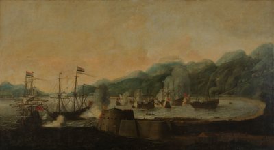 Um esquadrão holandês sob o comando de Cornelis Simonsz van der Veer Realizando um ataque surpresa a três galeões portugueses na Baía de Goa Velha, 30 de Setembro de 1639 de Hendrick van Anthonissen