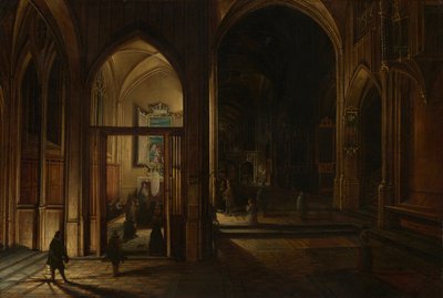 Interior de uma igreja gótica à noite de Hendrick van Steenwijk the Younger
