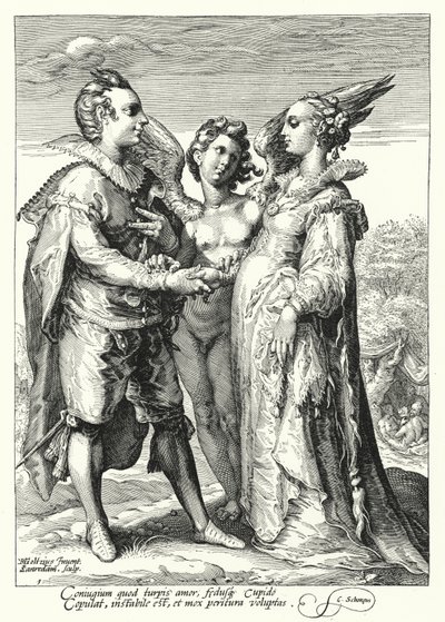 Casamento por amor oficializado por Cupido (gravura) de Hendrik (after) Goltzius