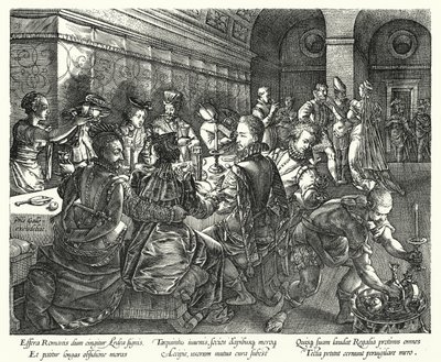 O Banquete na Casa de Tarquinius (gravura) de Hendrik (after) Goltzius