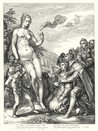 Vénus, Cupido e os Dois Pares de Amantes (gravura) de Hendrik (after) Goltzius
