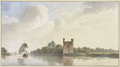 Ruínas de Huis te Merwede perto de Dordrecht no Maas de Hendrik Abraham Klinkhamer
