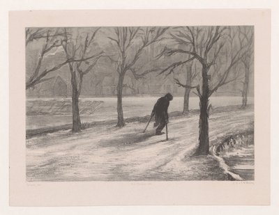 Homem de muletas em uma paisagem de inverno Inverno também na vida (título original) de Hendrik Adriaan Christiaan Dekker