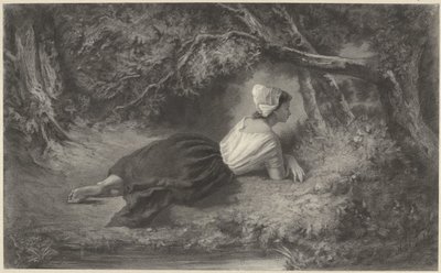 Menina deitada debaixo de árvores por uma água de Hendrik Adriaan Christiaan Dekker