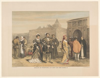 Nobres e cidadãos do século XVI
Nobres e cidadãos da época de Carlos V (título sobre o objecto)
Série de vinte e quatro diapositivos de história, para a escola e para casa (título da série) de Hendrik Albert van Trigt