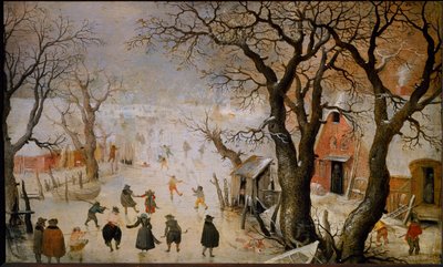 Winter Landscape in the Netherlands Skaters on a gele lake (pintura de Hendrik Avercamp