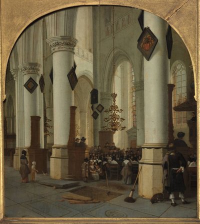 Vista dentro da igreja de Saint Bavo em Haarlem durante a missa, 1666 de Hendrik Cornelisz. van Vliet