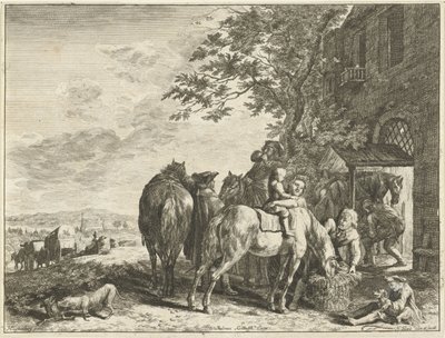 Forja viajantes Cavaleiros na frente de uma pousada de Hendrik Elandt