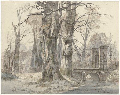 Paisagem de Inverno com portão entre árvores de Hendrik Gerrit ten Cate