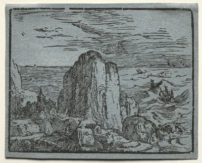 De um conjunto de 4 paisagens: No.4- Cliff on the Seashore. de Hendrik Goltzius