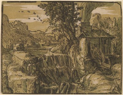 Paisagem com uma cachoeira de Hendrik Goltzius