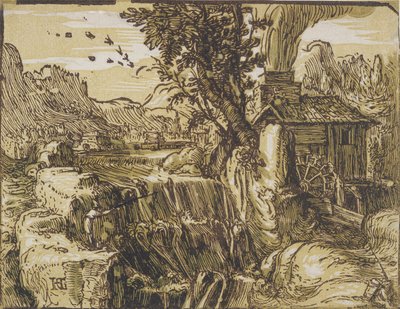 Paisagem com uma queda de água de Hendrik Goltzius