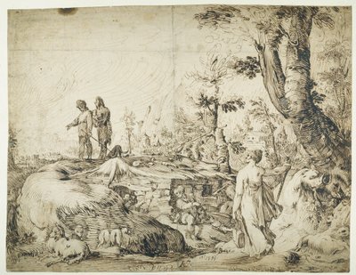 Paisagem com camponeses junto a uma barraca de Hendrik Goltzius