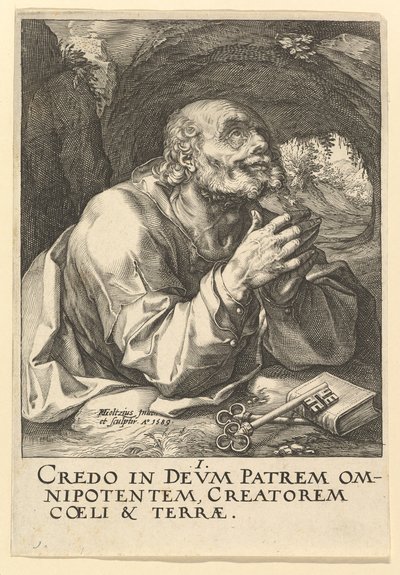 São Pedro, de Cristo, os Apóstolos e São Paulo com o Credo, 1589. de Hendrik Goltzius
