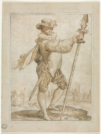 Oficial permanente segurando uma lança de javalis, 1586. de Hendrik Goltzius