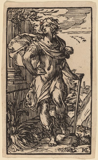 Jovem de pé com uma bengala de Hendrik Goltzius