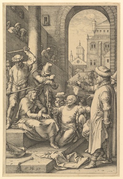A coroação de espinhos, de A paixão de Cristo, 1597. de Hendrik Goltzius