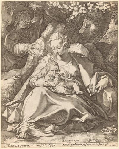 A Sagrada Família sob uma Cerejeira de Hendrik Goltzius