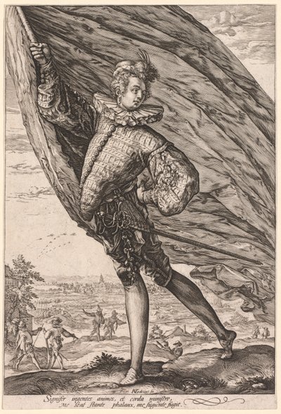 O portador padrão, girado para a esquerda, 1587. de Hendrik Goltzius