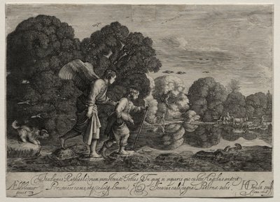 Tobias e o Anjo (prato pequeno) de Hendrik Goudt