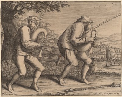Dois tocadores de gaita de foles de Hendrik Hondius I after Pieter Bruegel the Elder