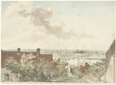 Vista em Nijmegen com uma balsa do outro lado do rio de Hendrik Hoogers