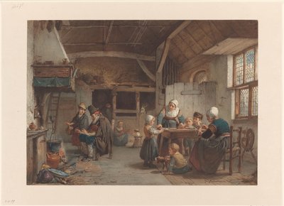 Interior camponês, família na cozinha de Hendrik Jacobus Scholten