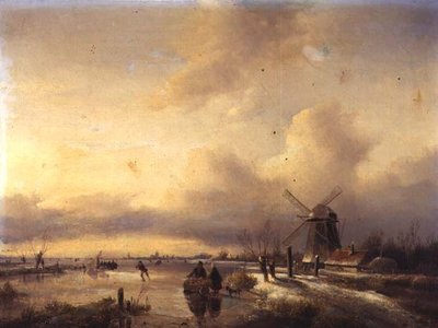 Números em uma Paisagem do Rio Congelado (painel) de Hendrik Jacobus Scholten
