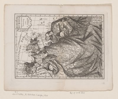 Mapa da Europa, como Rainha Europa de acordo com a última divisão (título no objeto) de Hendrik Kloekhoff
