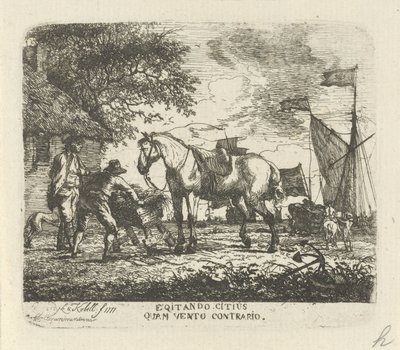 Alimentando o cavalo Egitando citius quam vento contrario (título no objeto) de Hendrik Kobell