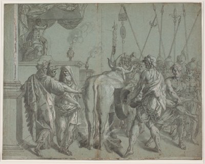 O tirano Falaro de Agrigento encerra o escultor Parillus em seu touro de bronze brilhante de Hendrik Krock