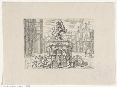 Crianças dançando em círculo ao redor de um monumento das Sete Províncias de Hendrik Numan