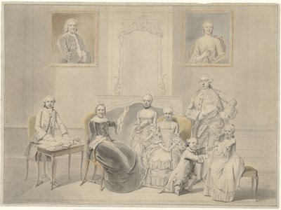 Os filhos de Pieter Cornelis Hasselaer e Clara Wendela Sautijn, cujos retratos estão pendurados na parede, com sua avó Wendela Eleonora Reael de Hendrik Pothoven